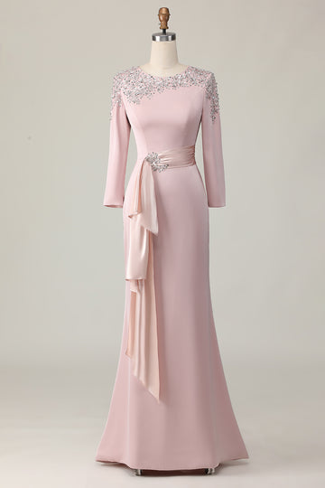 Lace Sheath Blush Mother Of The Bride Dress with Long Sleeves